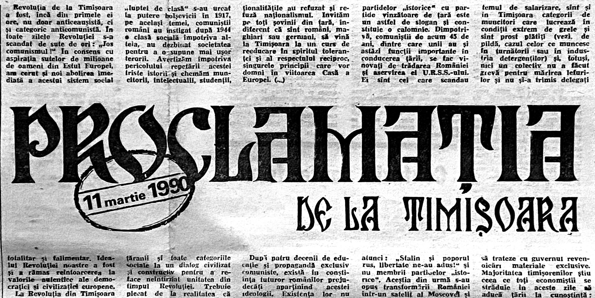 Este publicată Proclamația de la Timișoara